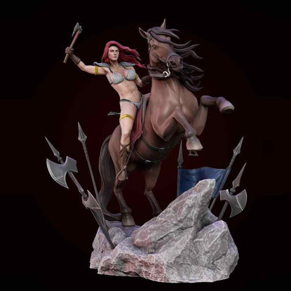 Red Sonja Riding Horse Diorama Statues 3D Model Ready to Print