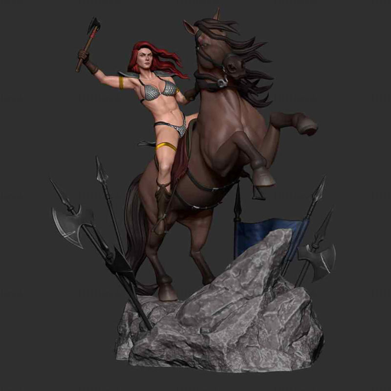 Red Sonja Riding Horse Diorama Statues 3D Model Ready to Print