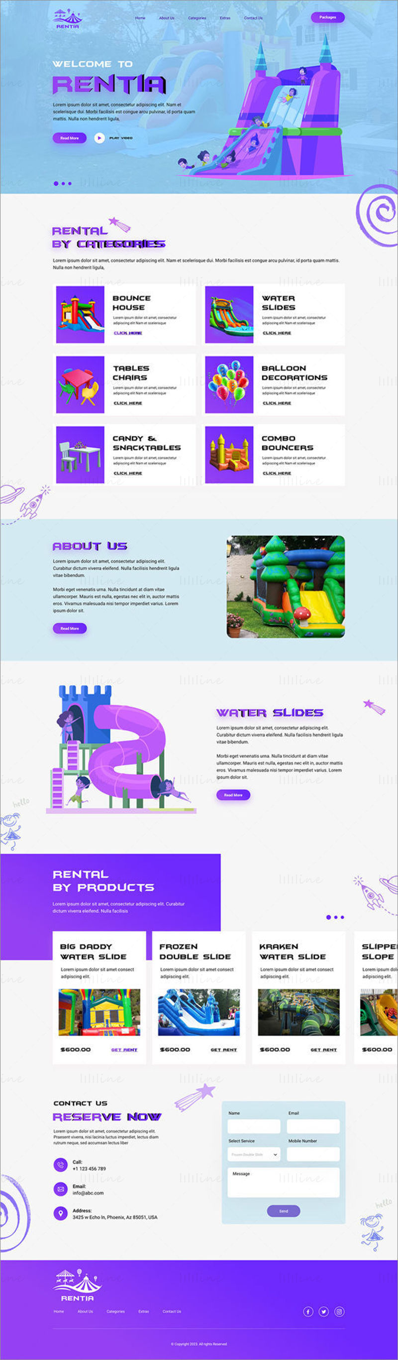 Rentia UI Template - Шаблон целевой страницы сайта компании по производству игровых площадок UI Adobe XD