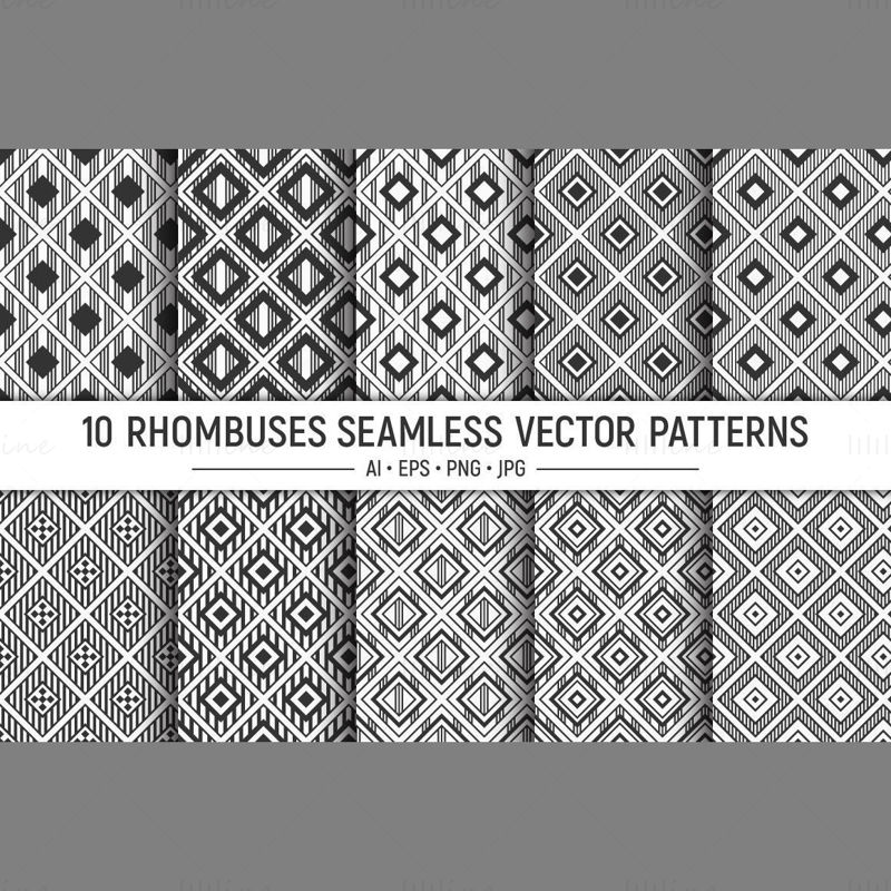 Rhombuses Digital Paper, Geometric seamless vector patterns