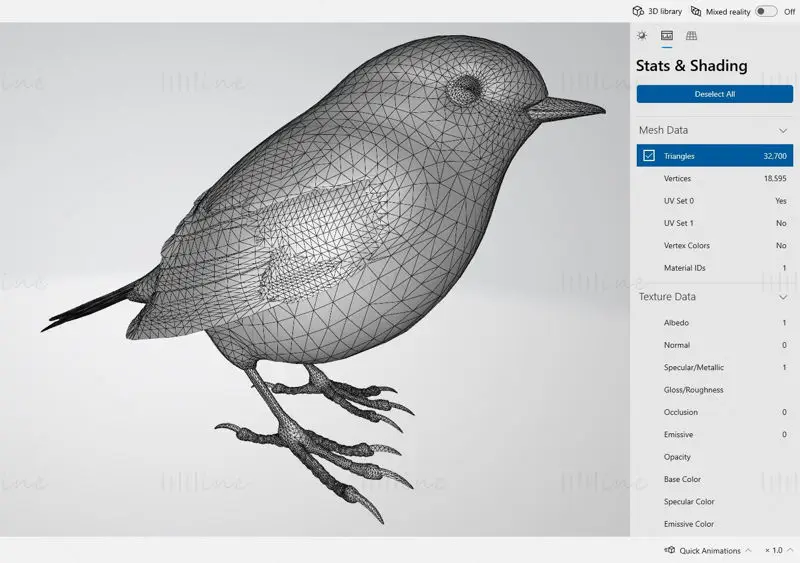 Rotkehlchen Vogel 3D-Druck Modell