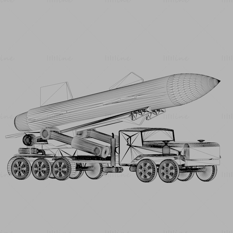 Modelo de impressão 3D de caminhão lançador de mísseis Rocket