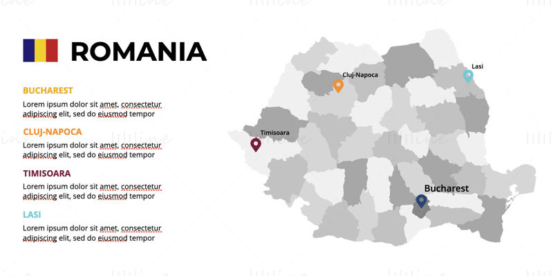 Mapa de infografías de Rumania editable PPT y Keynote