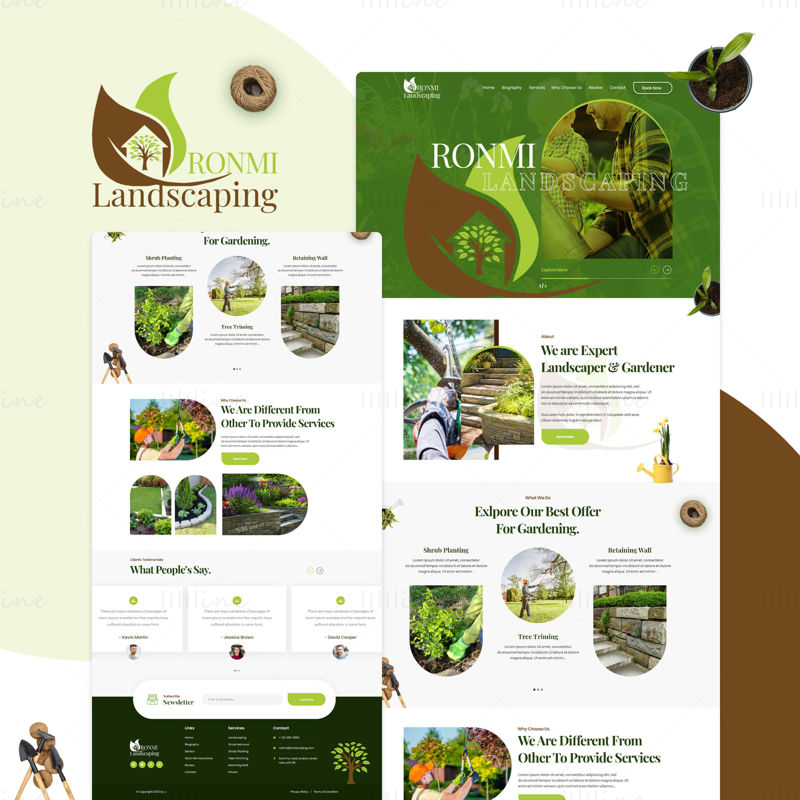 Шаблон веб-сайта ландшафтного дизайнера Ronmi — пользовательский интерфейс Adobe Photoshop PSD