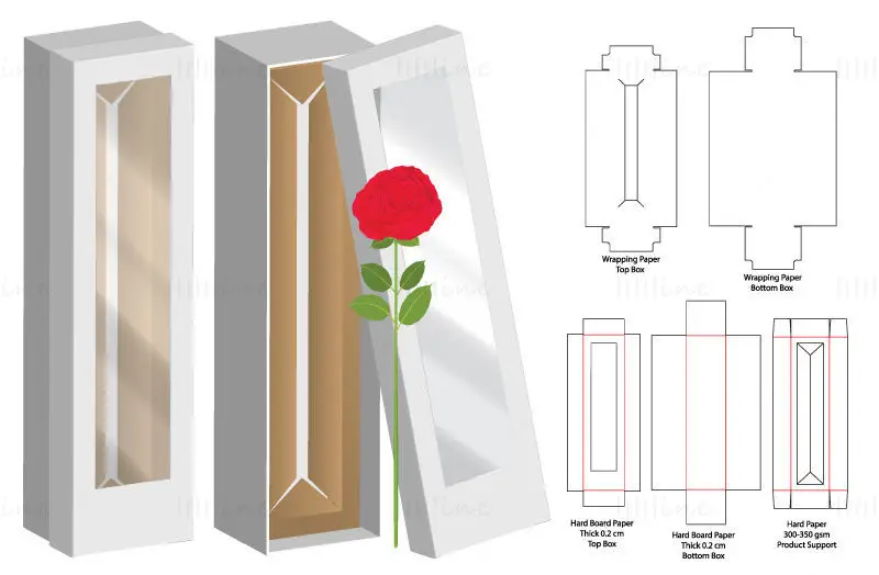 Rose flower packaging box dieline vector