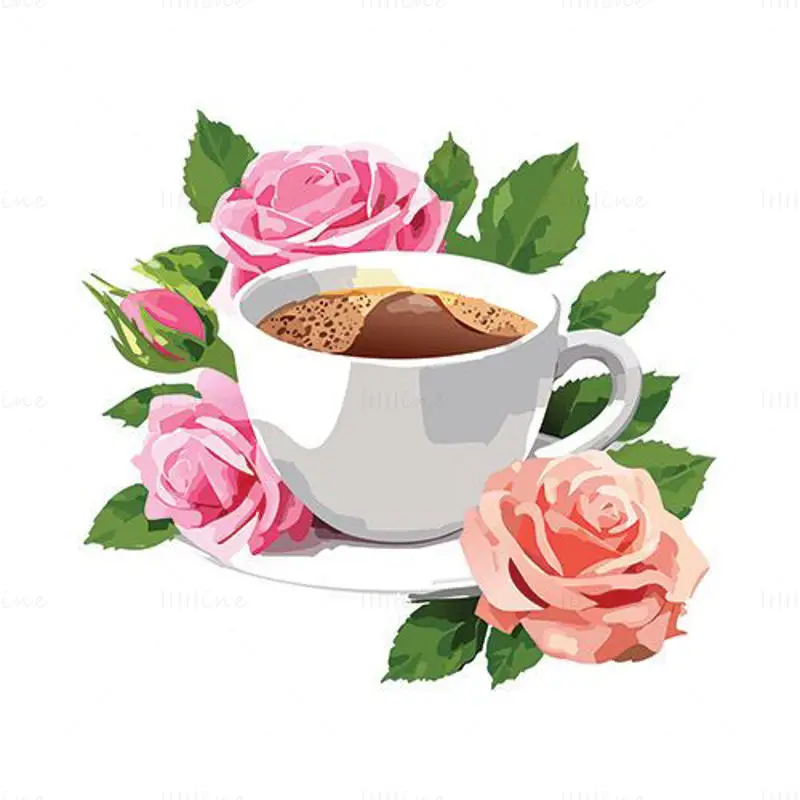 Rosas e uma xícara de café vetor