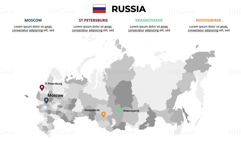 Rusko Infografika Mapa upravitelná PPT & Keynote