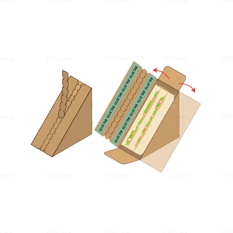 Sandwich packaging box dieline vector