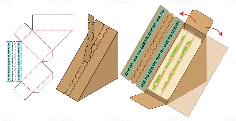 Sandwich packaging box dieline vector