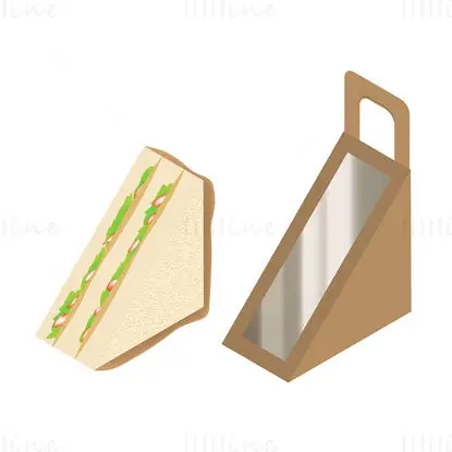 Sandwich packaging box with hanging hole dieline vector