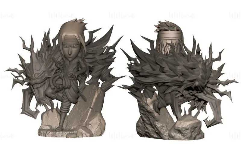 Sasuke Uchiha da batalha com Itachi e Chibi Modelo de impressão 3D STL