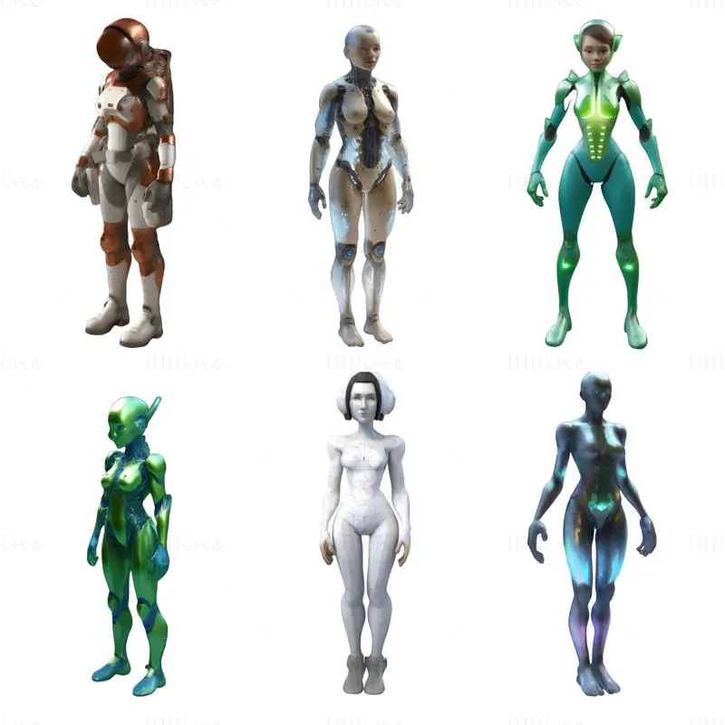 Sci-Fi Character 3D Print Model Collection: Future Warriors and Androids