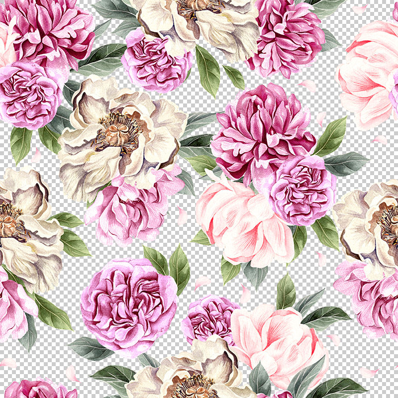 Seamless peonies pattern transparent png