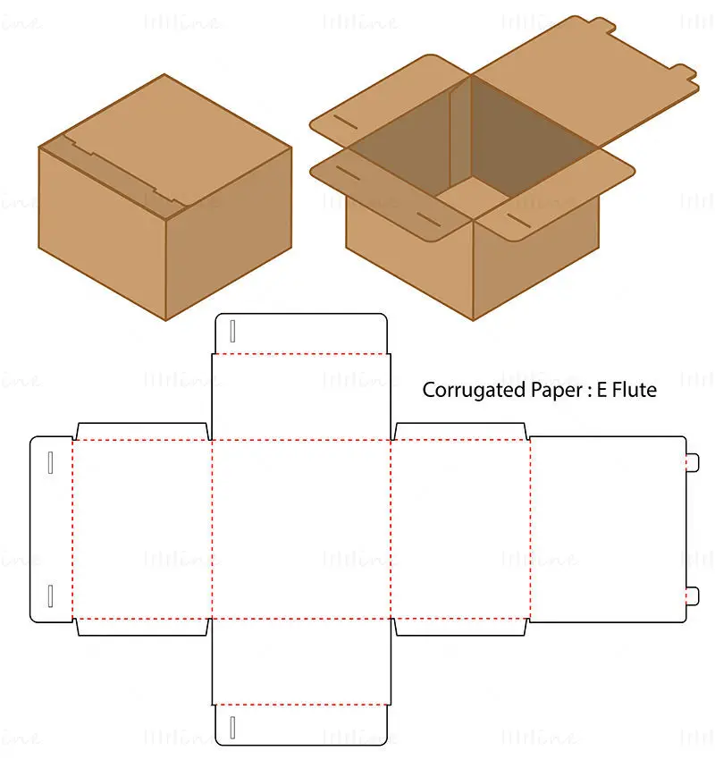 Self locking packaging box dieline vector