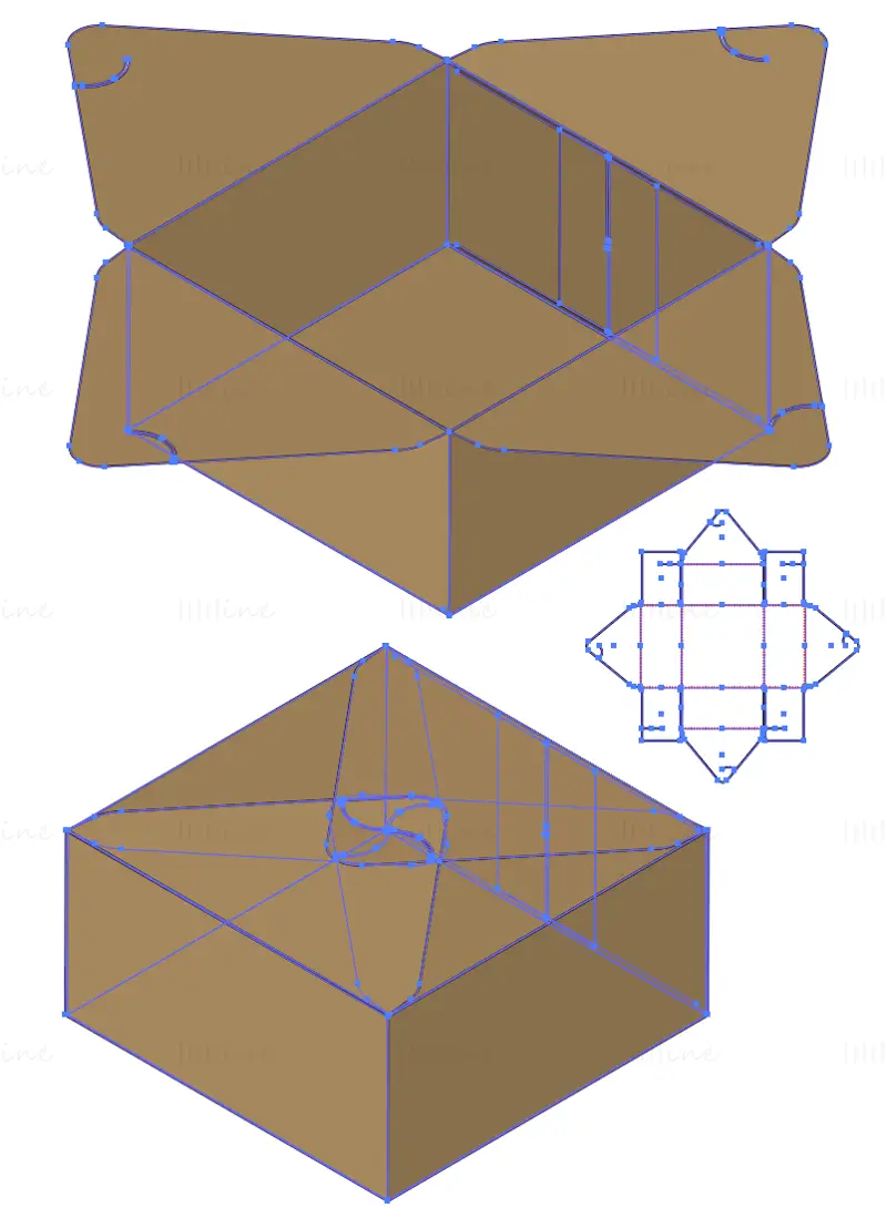 Self-sealing box dieline die cutting line vector eps