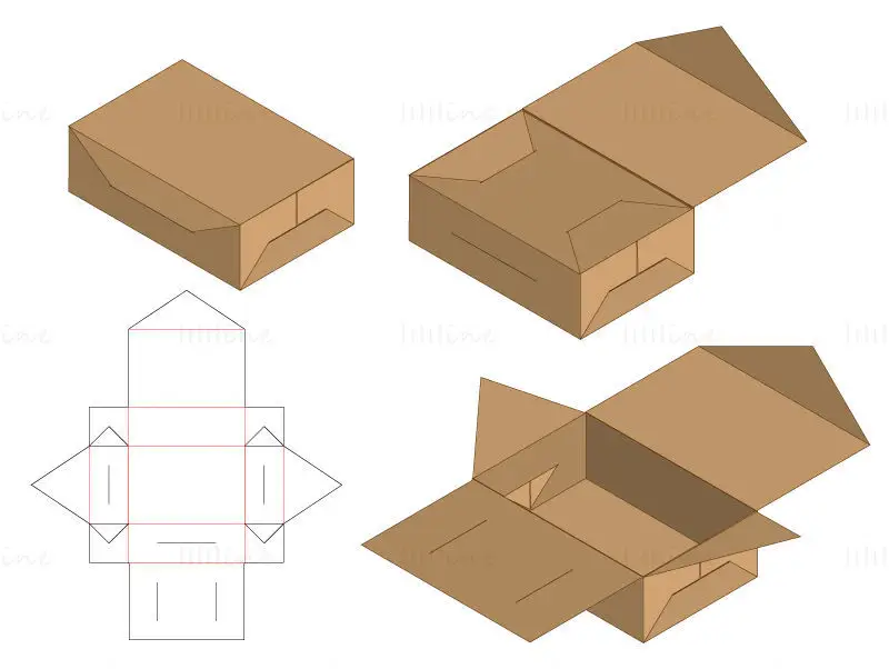 Self sealing rectangular packaging box dieline vector