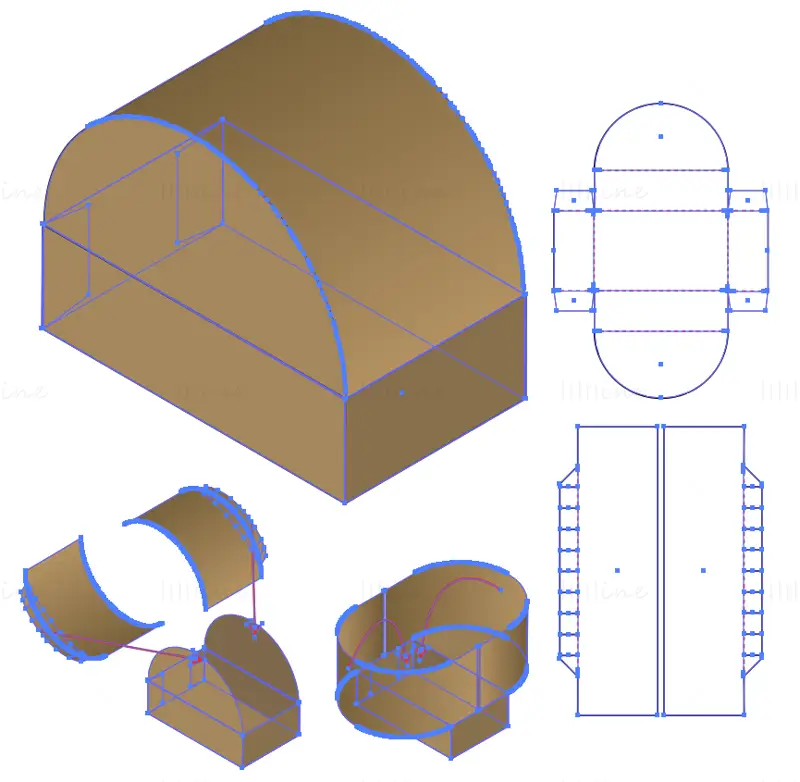 Semicircular packaging box dieline vector