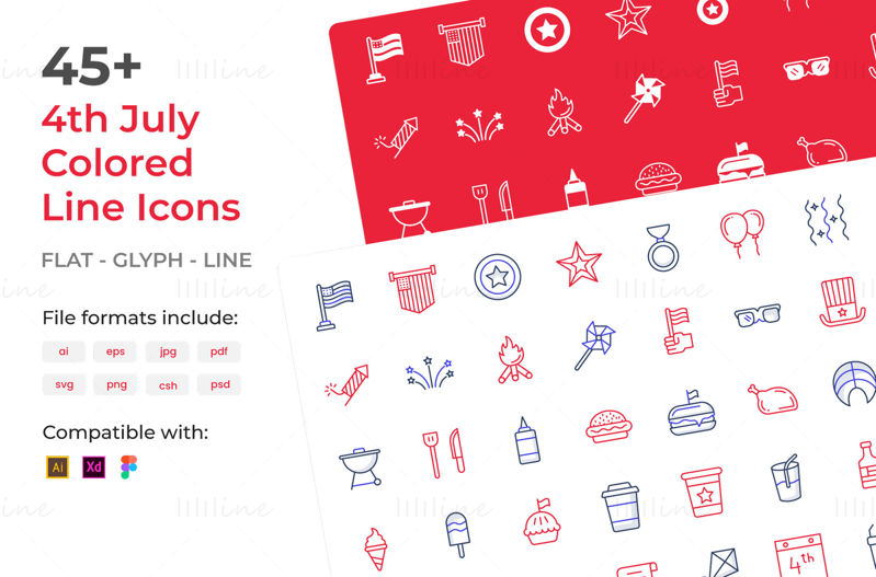 Set of 4th july Colored Line Icons vector