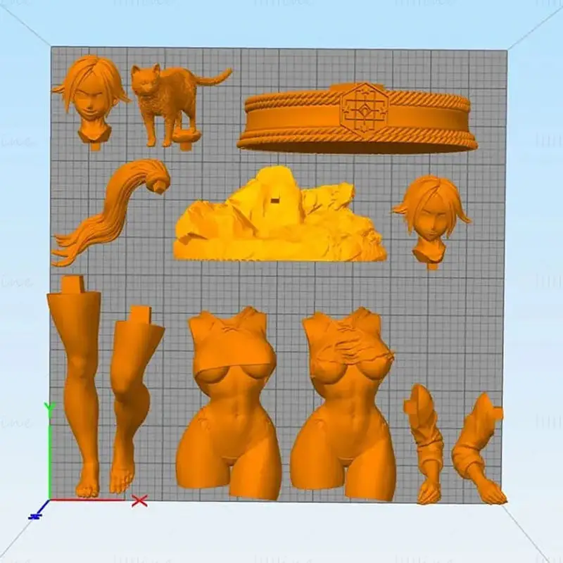 性感四枫院夜一与猫雕像 3D 打印模型 STL