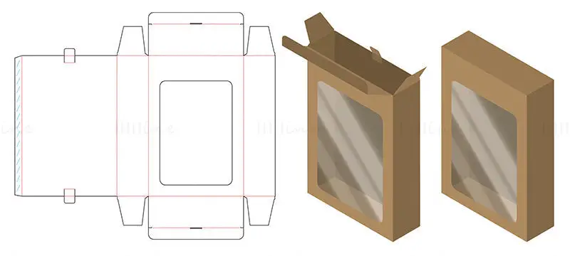 Single sided transparent packaging box dieline vector