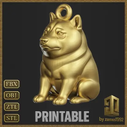 Modelo de impresión 3D del colgante del meme Doge sentado