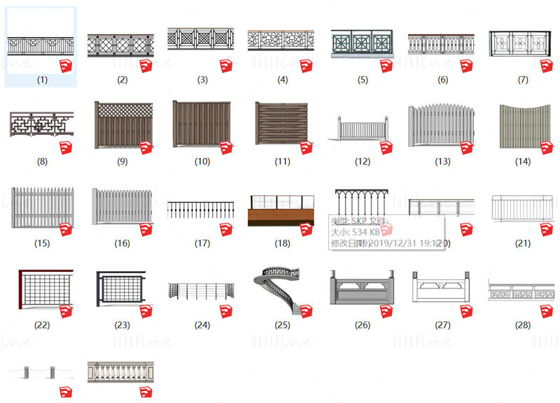 European style railing sketchup model collection
