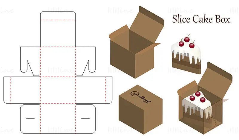 Slice cake box dieline vector