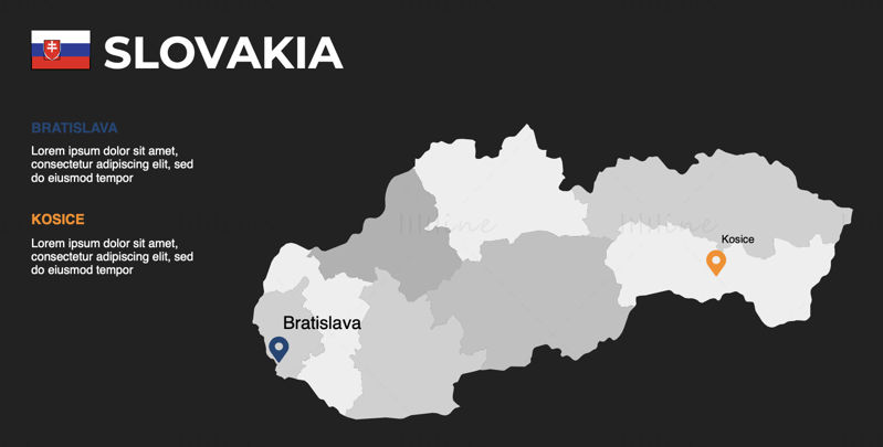 Szlovákia infografika, szerkeszthető PPT és Keynote térkép