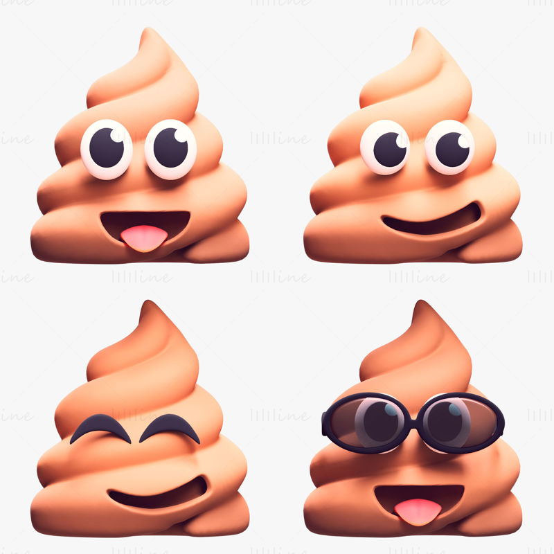 Usmívající se tváře Poop Emoji 3D Model kolekce