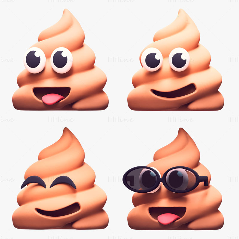 Collection de modèles 3D d'Emoji de caca de visages souriants