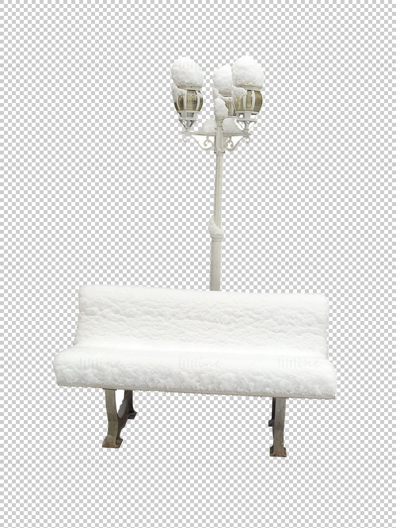 白雪覆盖的长椅和路灯PNG图