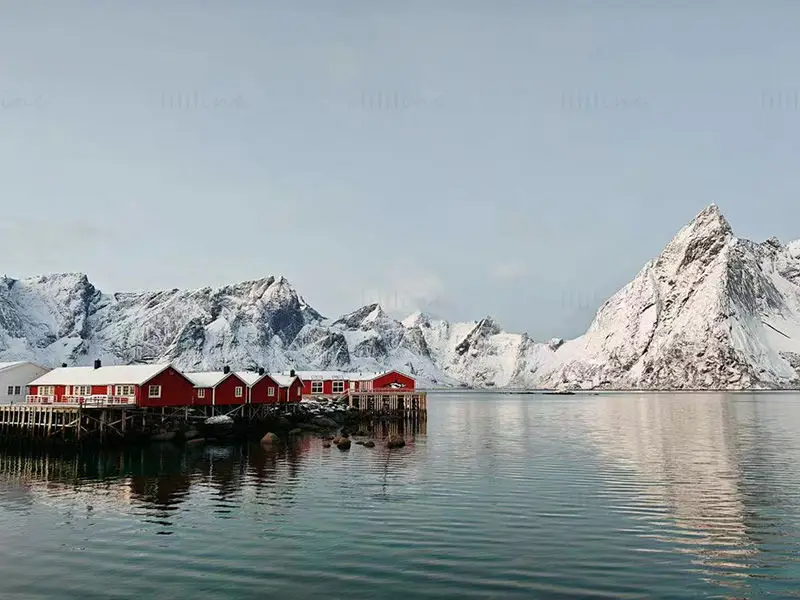 Photo d'une ville de montagne enneigée en Norvège