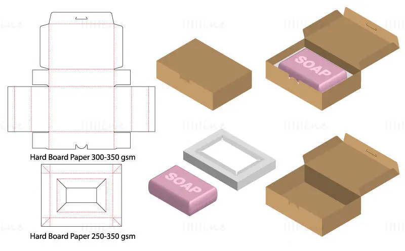 Soap packaging box with support dieline vector