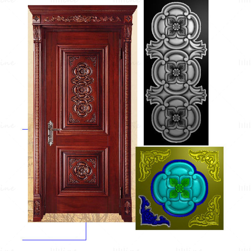 Solid wood door carving design file JDP