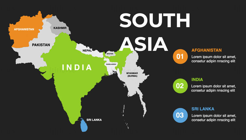 Mapa de infografías del sur de Asia editable PPT y Keynote