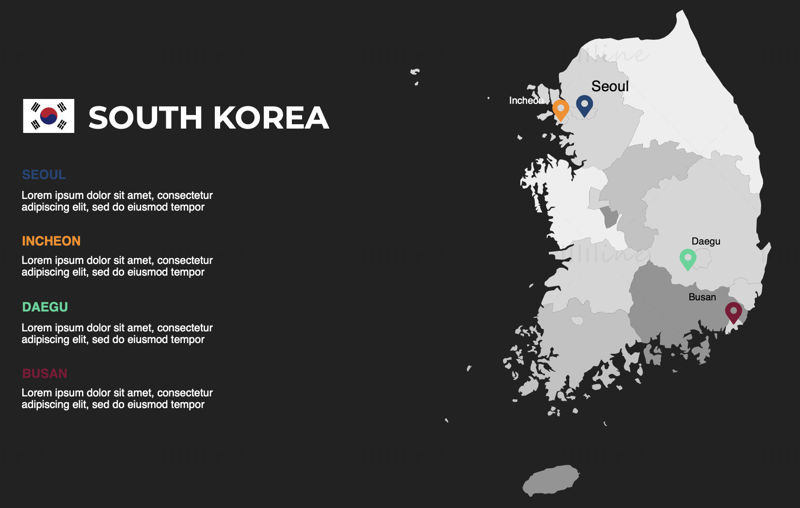 South Korea Infographics Map editable PPT & Keynote