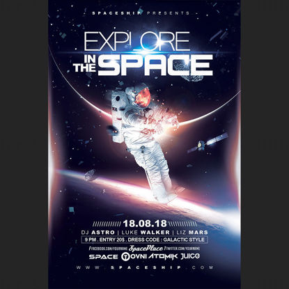 Cartel PSD de exploración espacial.