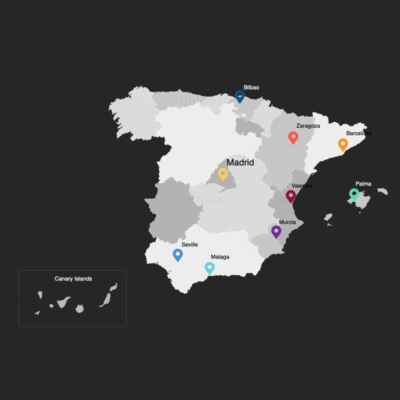 Spania Infographics Kart redigerbar PPT og Keynote