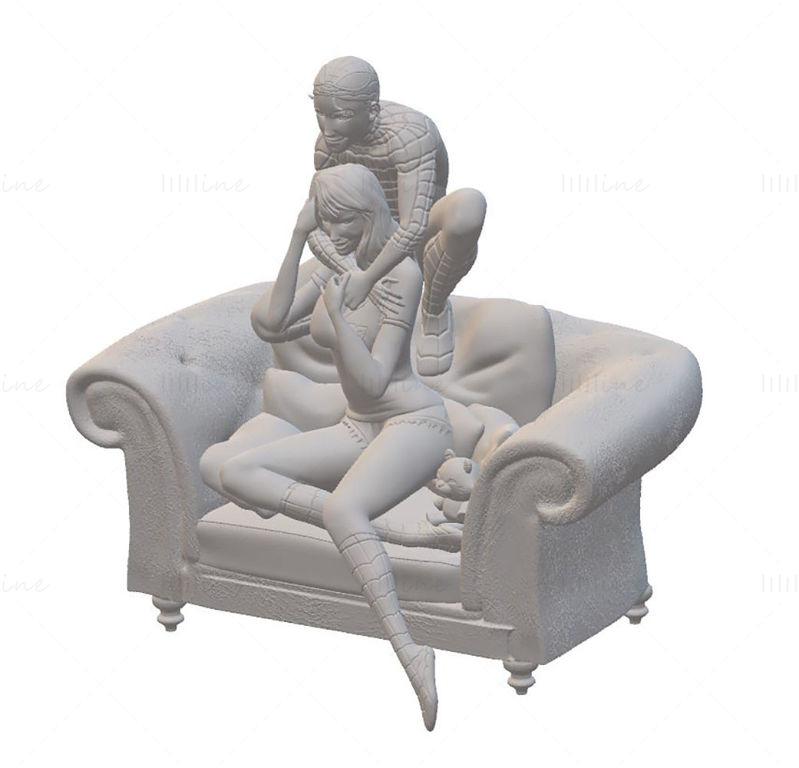 3D модел на Спайдърмен и Мери Джейн, готов за печат STL