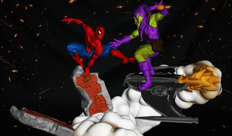 SpiderMan versus Green Goblin 3D-printmodel STL