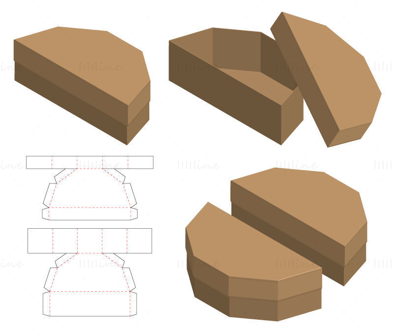 Splicable 5-sided packaging box dieline pattern vector EPS