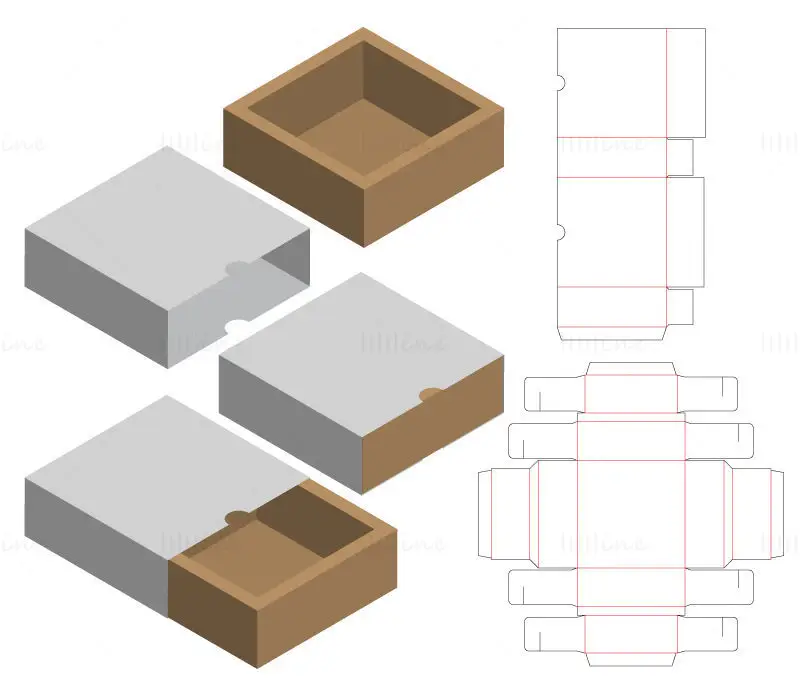 Quadratische Schublade Geschenkbox Stanzform Vektor