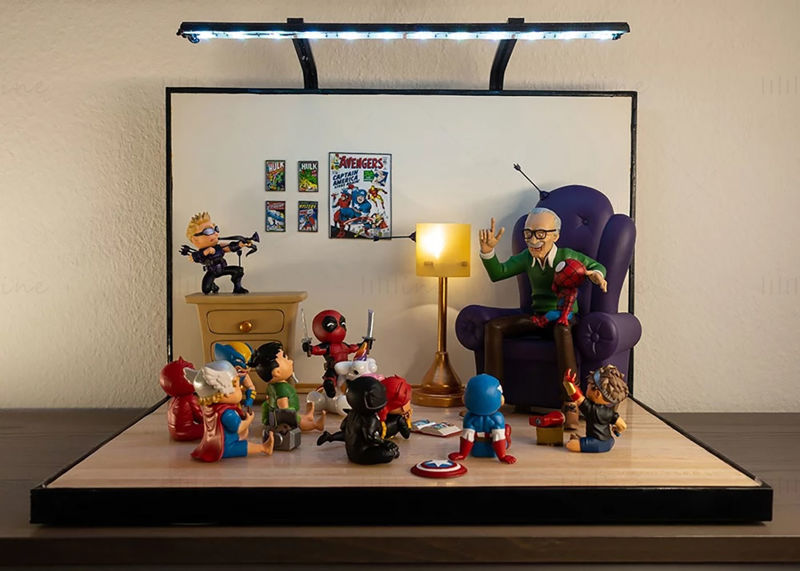 Stan Lee and Marvel Kids Diorama 3D Model Ready to Print