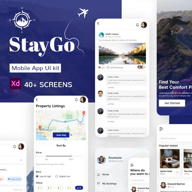 Приложение StayGo — мобильный пользовательский интерфейс Adobe XD