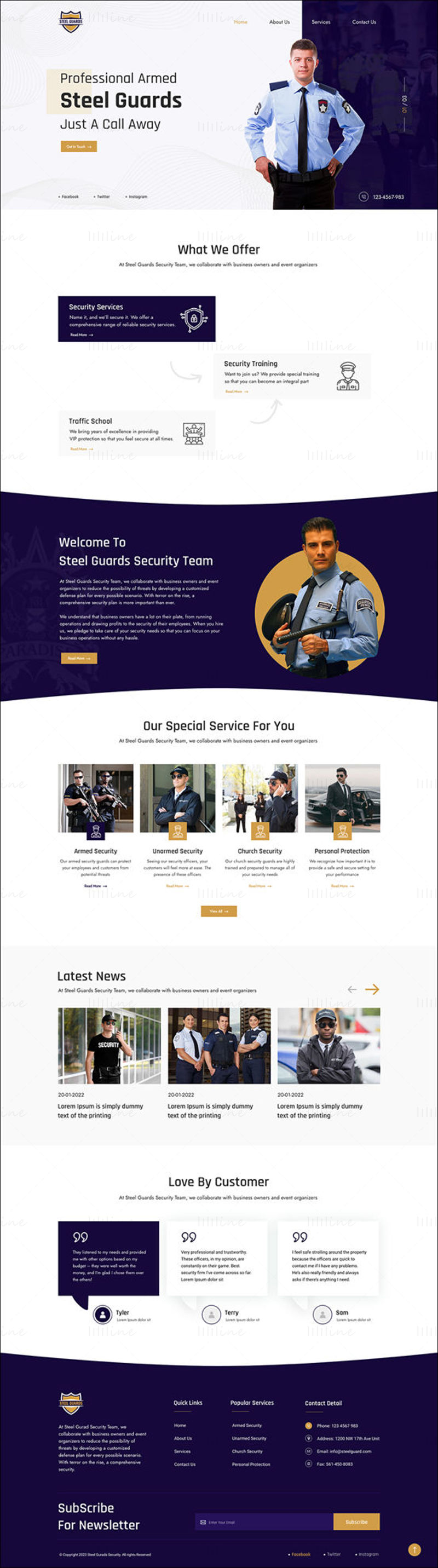 Steel Guard Website Landing Page UI Template - Adobe XD