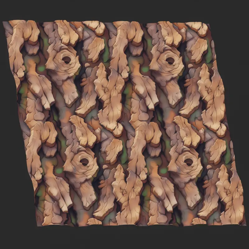Stylized Bark with Holes Seamless Texture