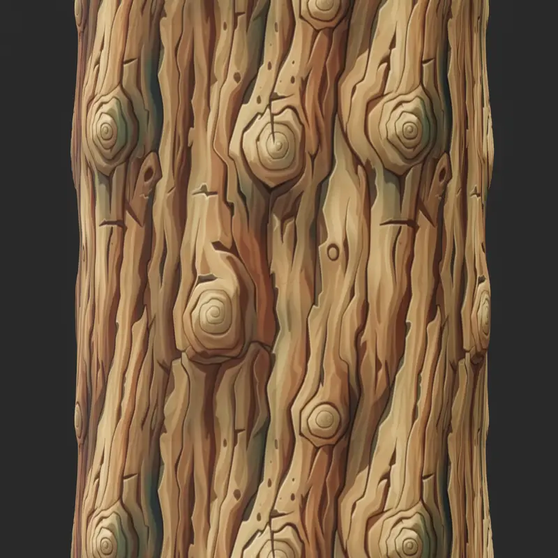 Stylized Bark with Wood Knot Seamless Texture