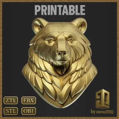 Busto de oso estilizado, modelo de impresión 3D para diseño de joyería.