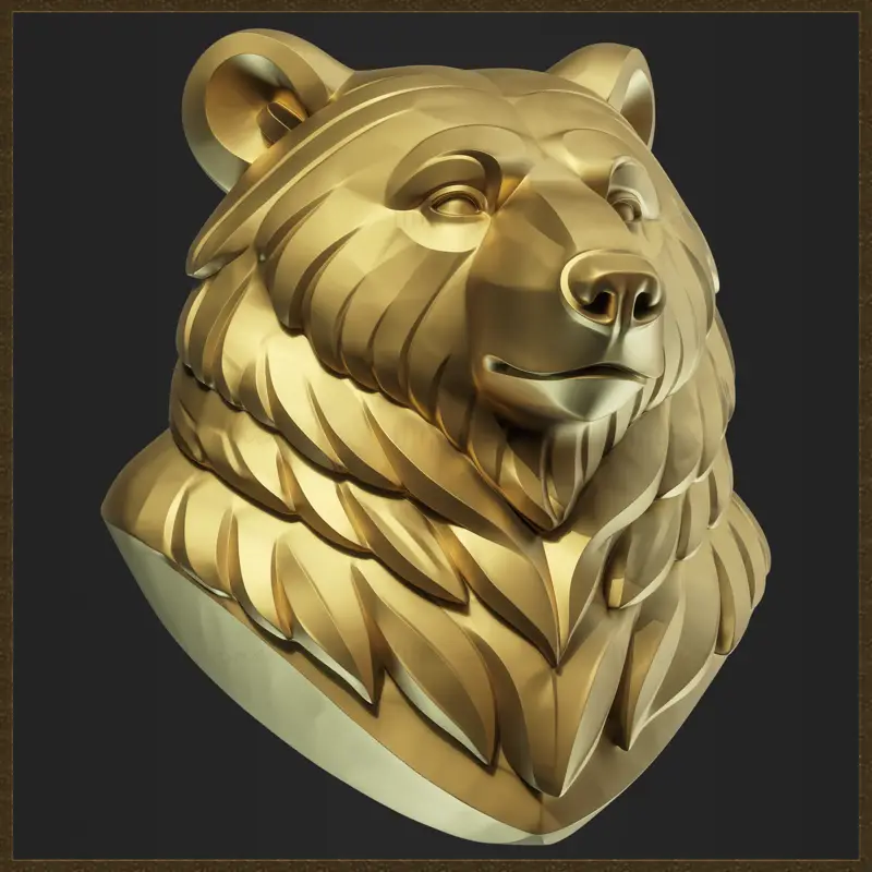 Stylizovaný 3D model busty medvěda pro návrh šperků