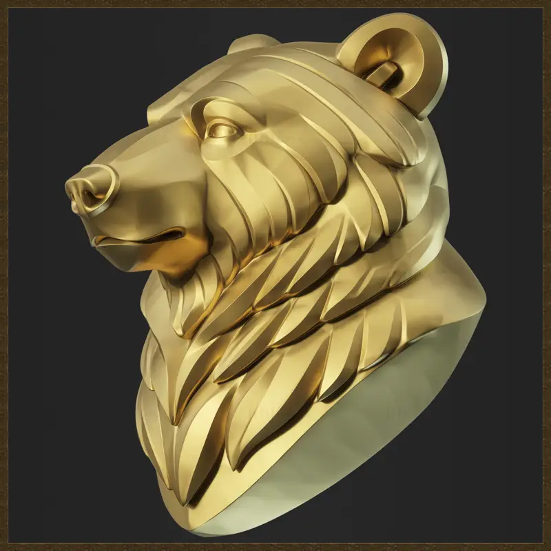 Stylizovaný 3D model busty medvěda pro návrh šperků